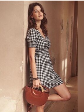 Sézane Sixtine Gingham Mini Dress Black White - FR/40 - US/8